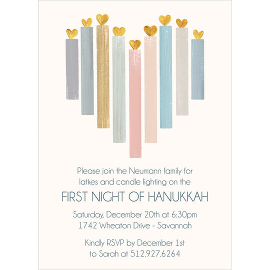 Hanukkah Foil Heart Candles Invitations